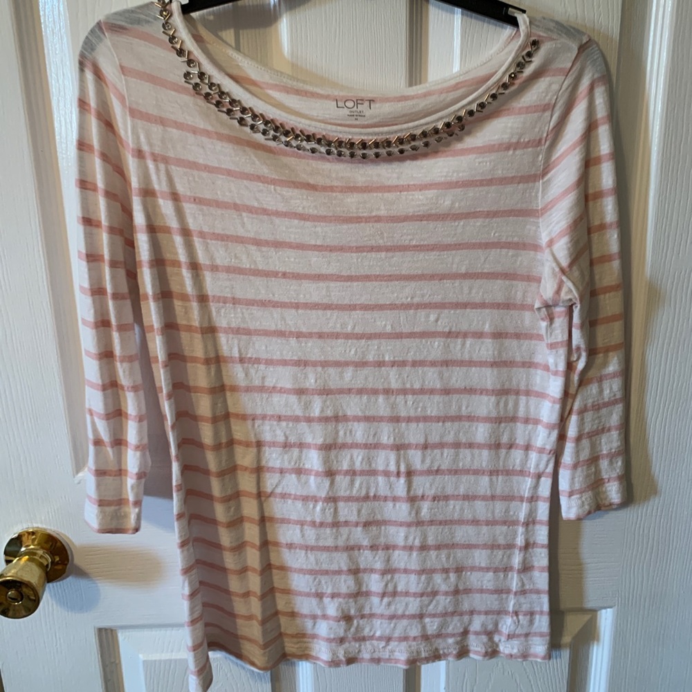 Loft Pink and White striped Shirt